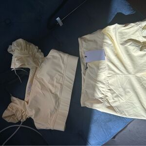 matching short and crop top set in butter yellow